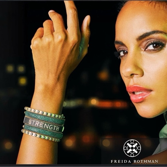 FREIDA ROTHMAN WOMEN OF STRENGTH BLACK RHODIUM And PLATINUM BANGLE BRACELET NEW - Picture 3 of 17